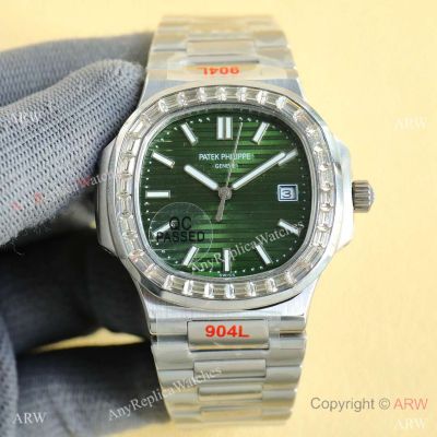 Swiss Quality Patek Philippe Nautilus Citizen 8215 Olive Green Dial with Baguettes
